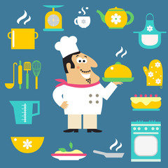 Poster - Restaurant chef and kitchen items