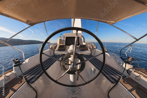 Obraz w ramie Inside the cockpit of sailing yacht