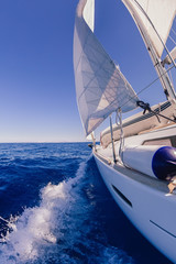 Sailing boat wide angle view in the sea