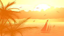 Sailboat Against Yellow Sunset.