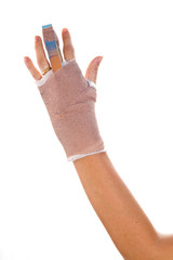 hand with a splint on the middle finger