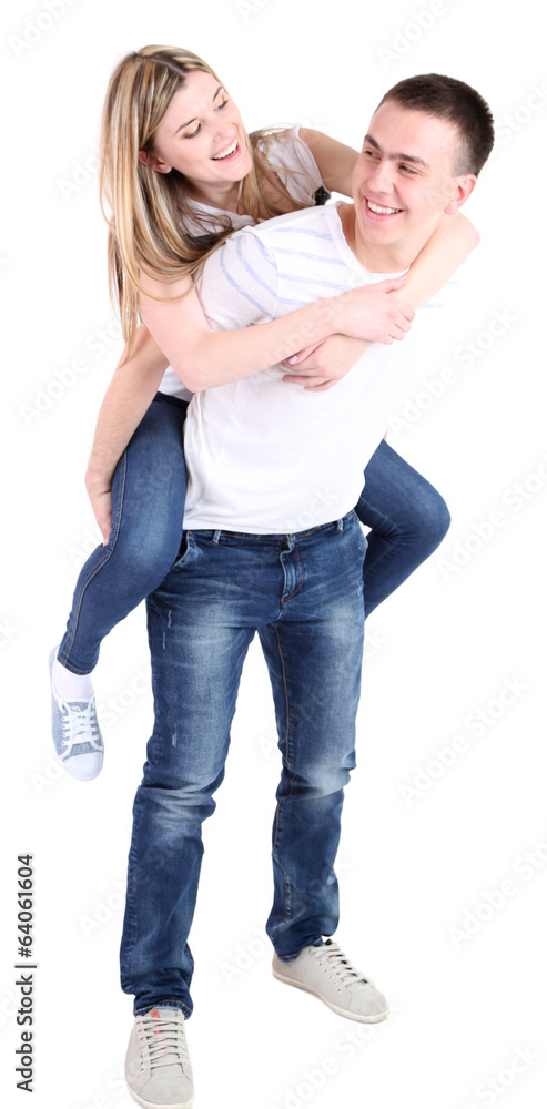 Loving couple isolated on white