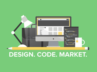 Fototapete - Website programming management flat illustration