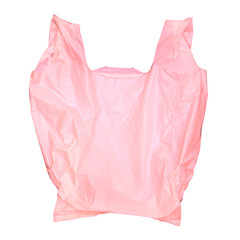 Pink plastic bag isolated on white