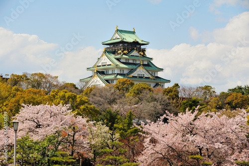  Plakaty orientalna   zamek-w-japonskiej-osace-z-kwiatami-wisni