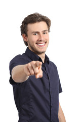 Handsome happy young man pointing at camera