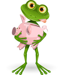 Wall Mural - frog with piggy bank