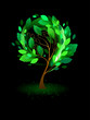 green tree on a black background