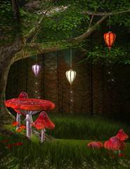 Wall Mural - Enchanted nature series - Hill of lanterns