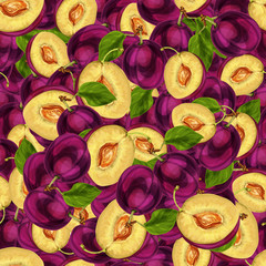 Canvas Print - Seamless plum fruit sliced pattern