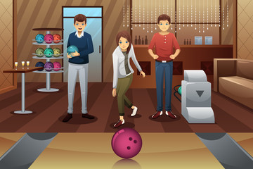 Wall Mural - Young people playing bowling