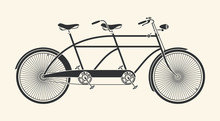 Vintage Illustration Of Tandem Bicycle Over White Background