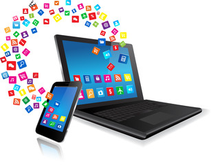 Wall Mural - laptop and smart phone with apps
