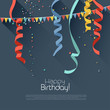 Birthday background with colorful confetti - modern flat style