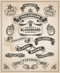 vintage retro hand drawn banner set - vector illustration