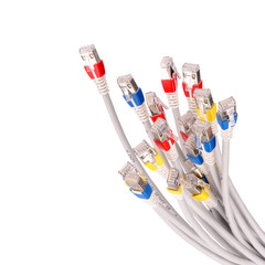 Wall Mural - Colorful lan telecommunication cable RJ45 isolated on white back