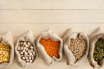 hessian bags with cereal grains