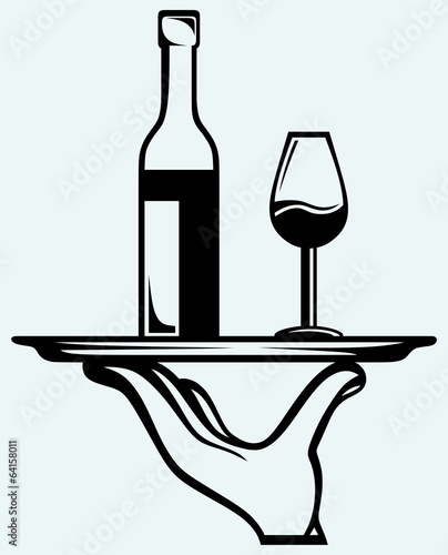 Fototapeta do kuchni Bottle of wine with a glass on a tray