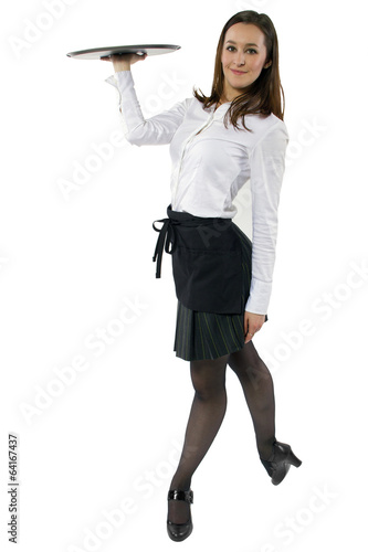 Young Female Waitress Dancing And Carrying An Empty Tray Buy This Stock Photo And Explore Similar Images At Adobe Stock Adobe Stock