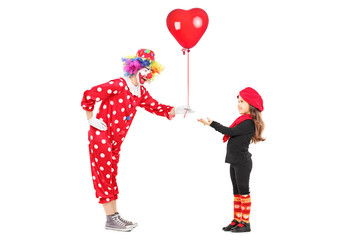 Sticker - Male clown giving a red balloon to a little girl