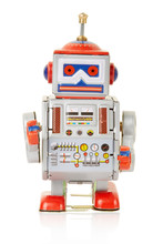 Robot Vintage Toy On White, Clipping Path