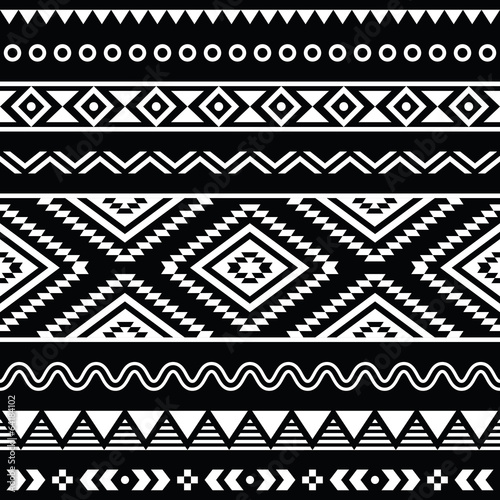 Obraz na płótnie canvas czteroczęściowy "tetraptyk" Wektor ludowy bezszwowe ornament aztecki, etniczny wzór