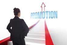 Promotion Against Red Arrow With Steps Graphic