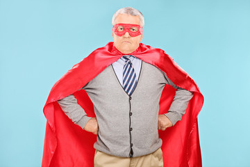 Sticker - Mature superhero on blue background