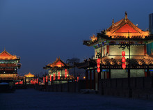 Night Scene At Xian City Wall,china 