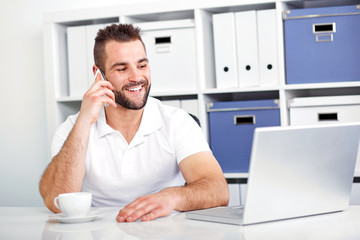 Wall Mural - Happy business man talking on the phone