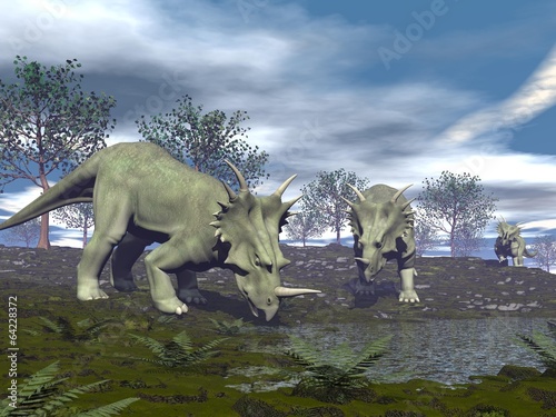 Naklejka samoprzylepna Dinozaury styracozaura będzie wody - 3d render