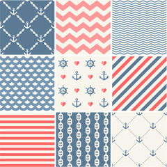 navy vector seamless patterns set