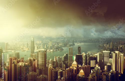 Board z aluminiowym obramowaniem Hongkong wyspa od szczytu Wiktorii