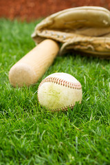 Wall Mural - Old Base on Field with bat and glove