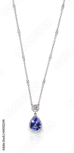 Foto Blauer Edelstein und Diamant Anhänger Halskette