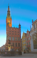 Wall Mural - town hall of Gdansk at night