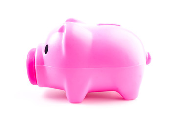 Pink piggy bank on isolated white background