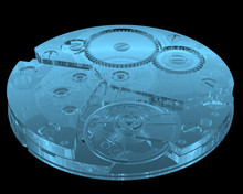 Watch Internals X-ray Blue Transparent Isolated On Black