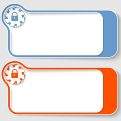 set of two abstract text boxes with arrows and lock icon