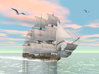 Wall Mural - Old merchant ship - 3D render