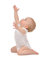 Infant child baby toddler sitting raise hands up