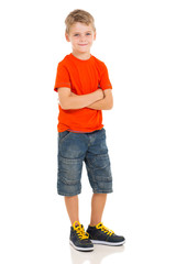 little boy posing on white background