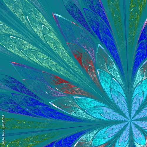 Obraz na płótnie canvas Multicolor fraktal kwiat na niebieskim tle. 