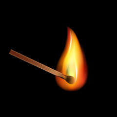 Burning match on a black background vector