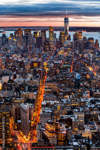 Naklejka na drzwi New York aerial cityscape at sunset