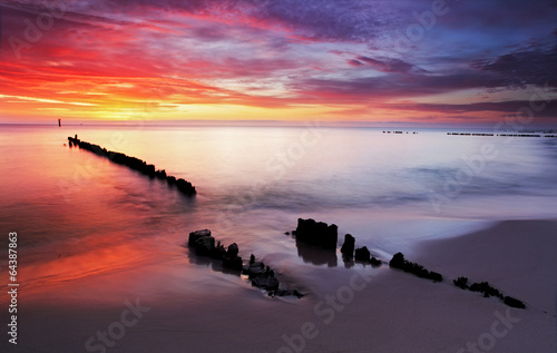 Naklejka - mata magnetyczna na lodówkę Baltic sea at beautiful sunrise in Poland beach.