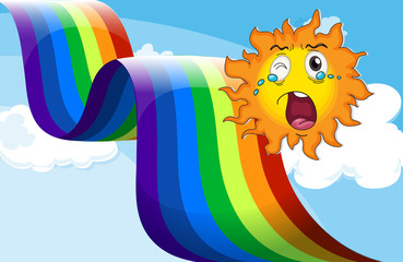 Sticker - A crying sun near the rainbow