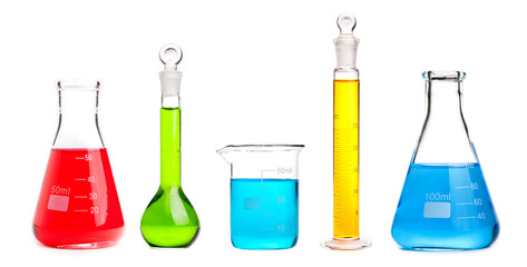 chemistry flask with red liquid