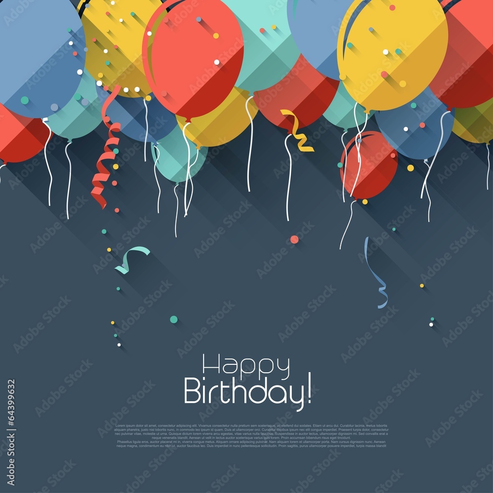Colorful birthday background in flat design style - obrazy, fototapety, plakaty 