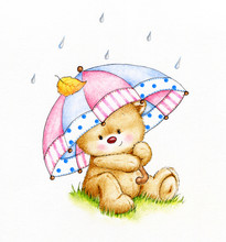 Cute Teddy Bear With Umbrella